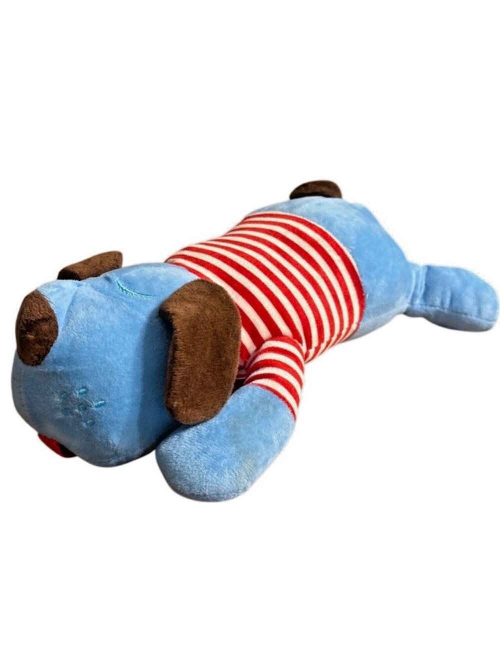 Retro 12" Blue Puppy Dog Plush Stuffed Red/White Stripe Shirt Floppy Ears